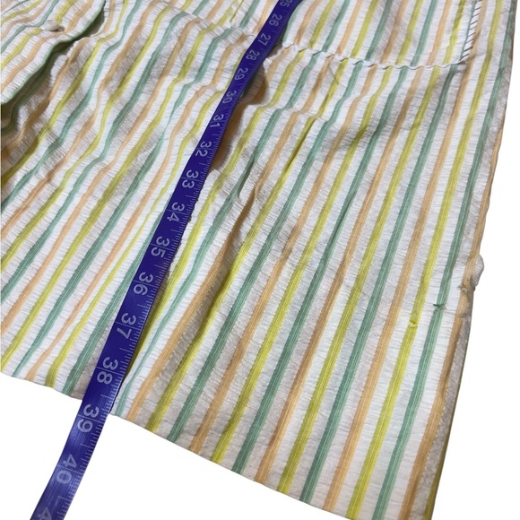 Vintage 60s 70s Seersucker House Coat Striped Lounge Dress Ric Rac Trim Mumu - Picture 11 of 14